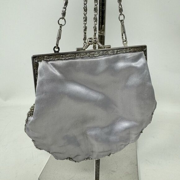 Bijoux Terner‎ Evening Clutch Silver Beaded Pattern Spider Web Shoulder Strap - Picture 2 of 10